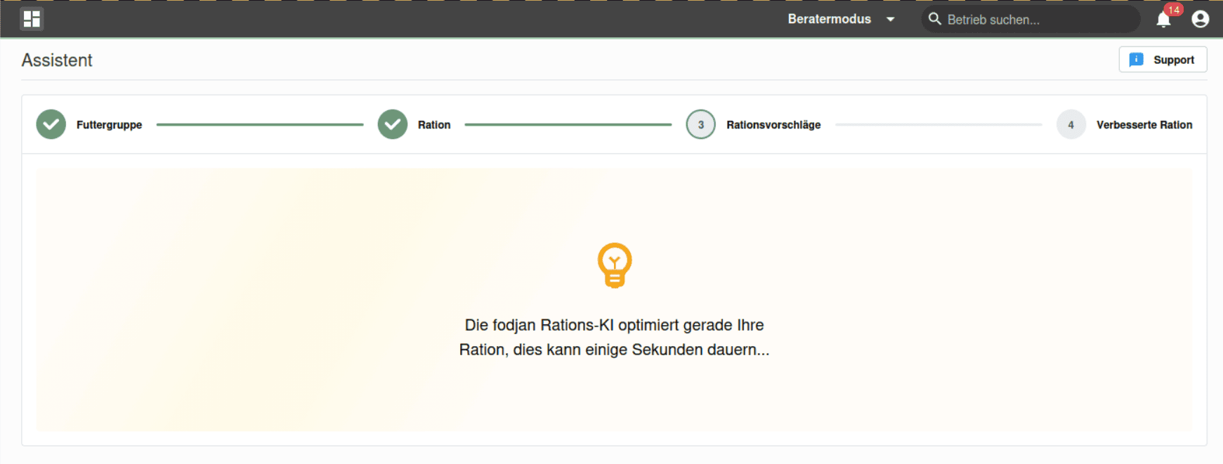 Der fodjan Rationsassistent optimiert eine Ration in vier Schritten