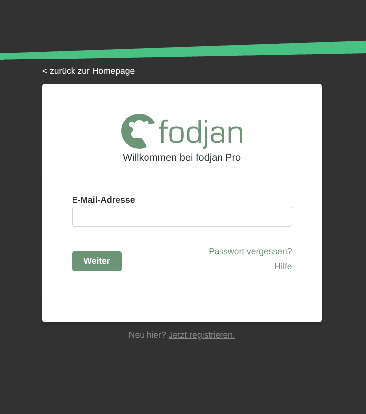 Neue Standard-Anmeldung von fodjan unter fodjan.de/myfodjan